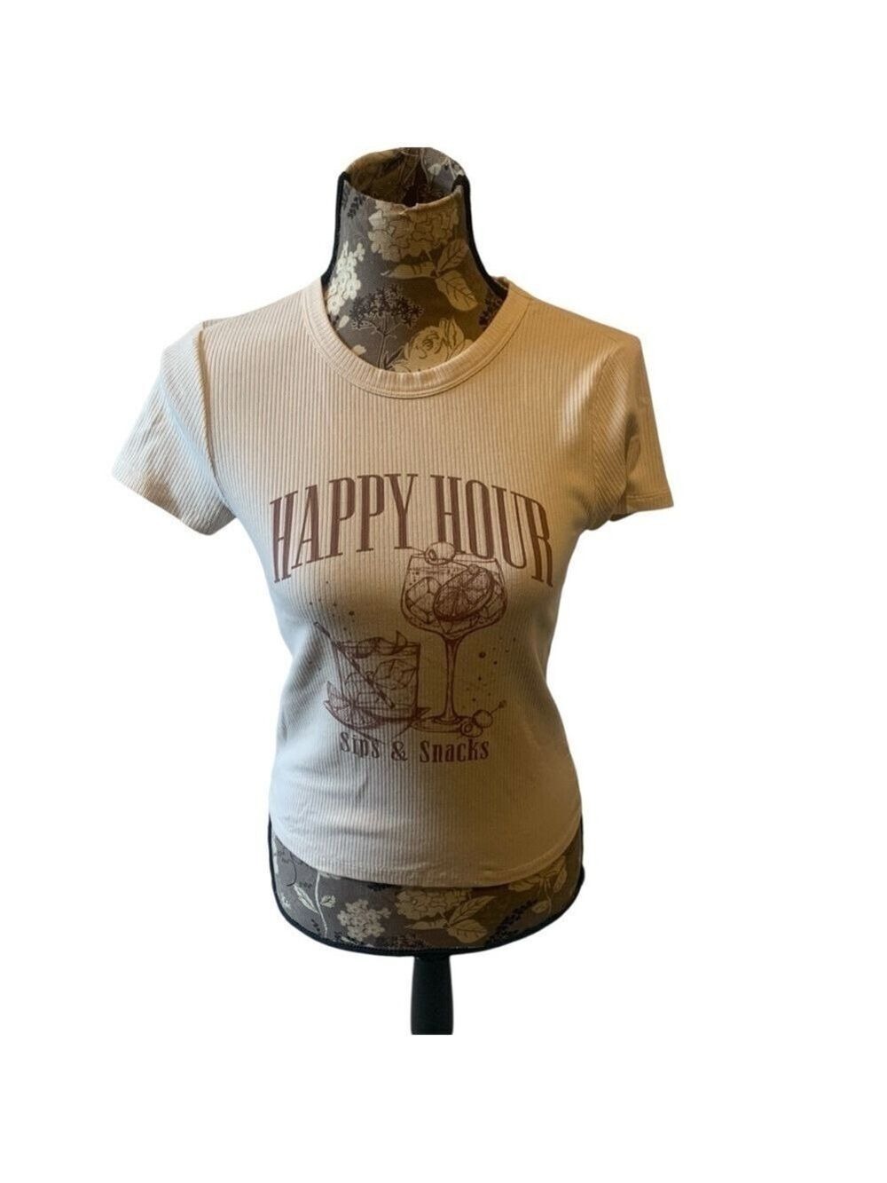 AMERICAN EAGLE Tan Happy Hour Ribbed T-shirt Short Sleeve size medium